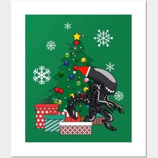 Alien Xenomorph Around The Christmas Tree Posters and Art